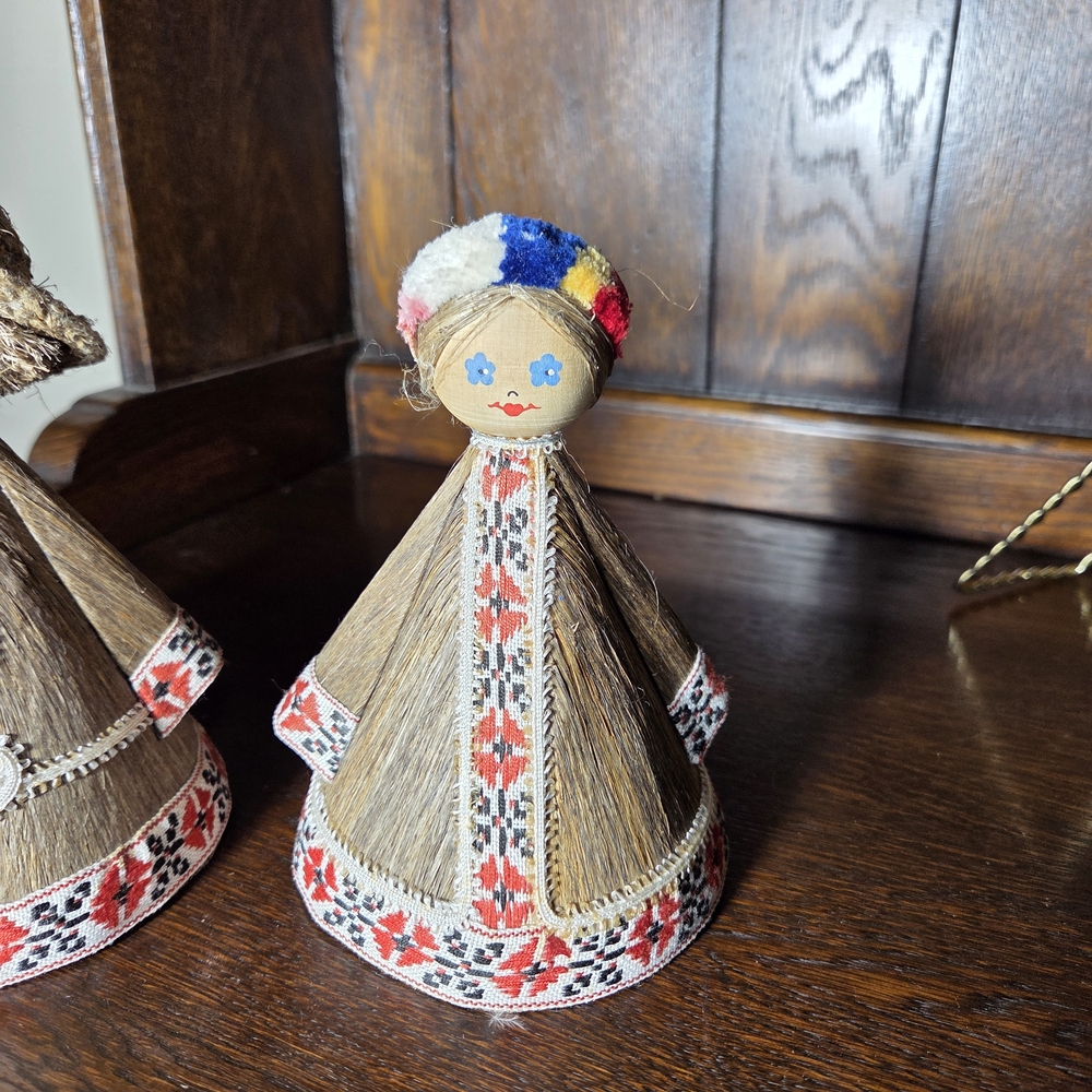 Handcrafted Straw Doll Set with Red and Blue Accents - Picture 3 of 7
